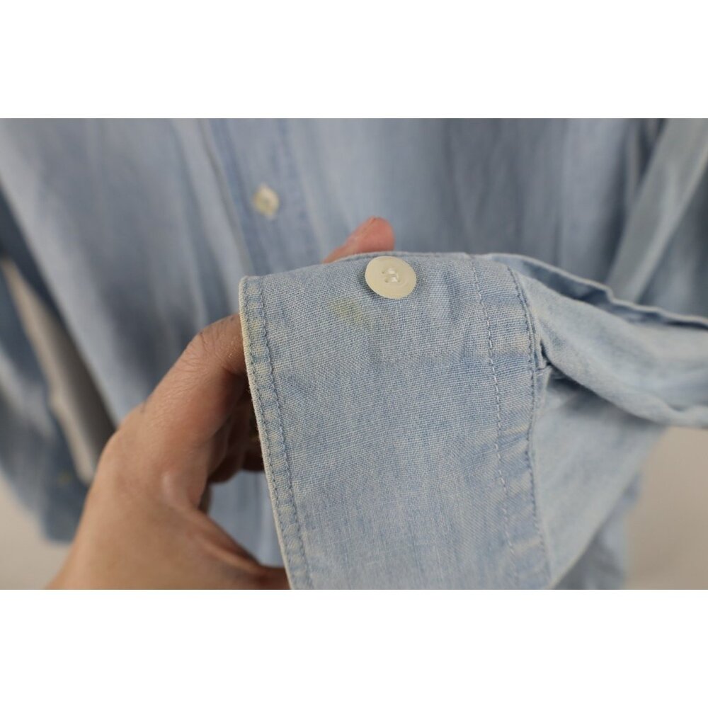 Vtg 90s Gap Mens Medium Distressed Denim Jean Collared Button Down Shirt Blue - Picture 8 of 13